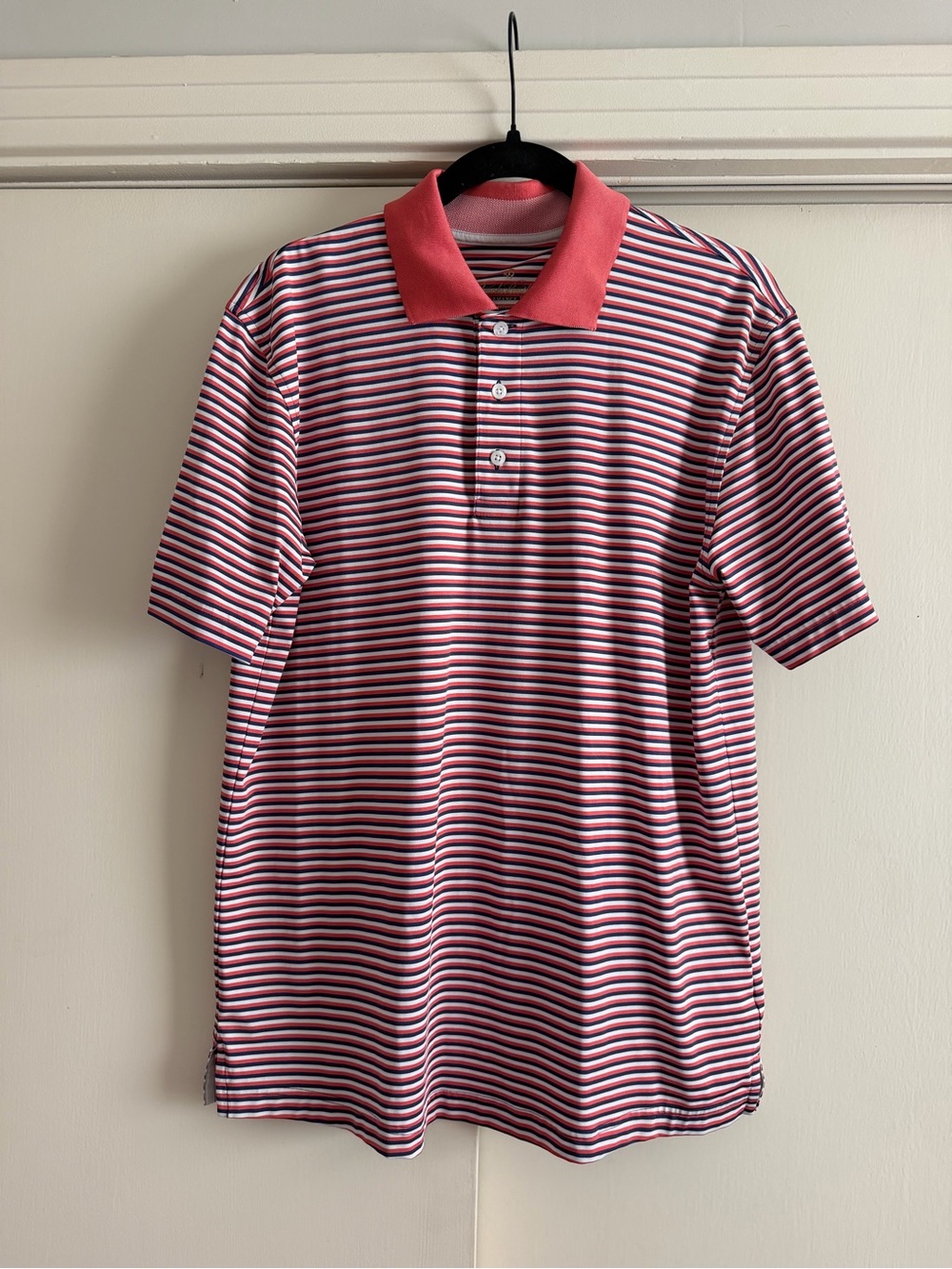 Brooks Brothers Coral and Navy Striped Polo